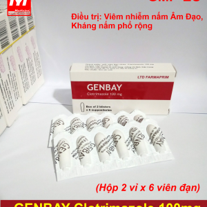 Thuốc Viên đạn đặt phụ khoa Genbay hộp 12 viên-Thuốc Hàng Nhập khẩu-Đạn đặt phụ khoa Kháng nấm phổ rộng
