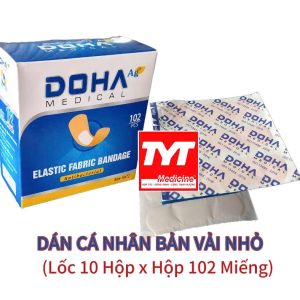 Băng dán cá nhân bản vải nhỏ-Hộp 102 miếng dính chắc x Lốc 10 hộp