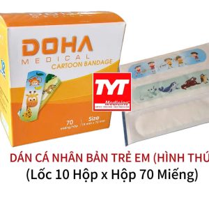 Băng dán cá nhân Trẻ Em-Hộp 70 miếng x Lốc 10 hộp hình thú mix màu đẹp dán chắc