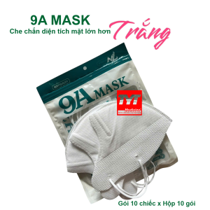 Khẩu trang 9A Mask Màu trắng-Gói 10c x Hộp 10 gói che chắn diện tích mặt lớn hơn