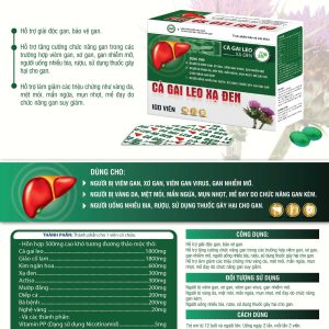 (HD) Bổ gan Cà Gai leo Xạ Đen-Hộp 100 viên hỗ trợ cho người Viêm gan, xơ gan, gan nhiễm mỡ người chức năng gan kém